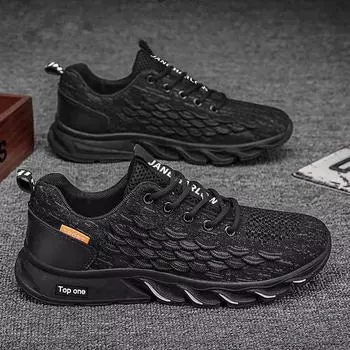Летняя мужская спортивная обувь, дышащие легкие кроссовки для тенниса, бега, ходьбы, повседневная мужская вулканизированная обувь 2024 39 черный серый