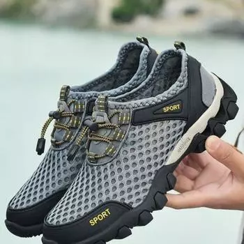 Летняя мужская спортивная обувь с сеткой, модная дышащая легкая противоскользящая обувь для альпинизма, уличная дорожная повседневная обувь для бега 39 зелёный