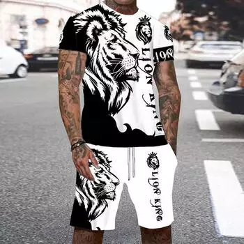 Летняя мужская спортивная одежда, спортивные костюмы, свободный костюм с принтом скорпиона, дышащая футболка, короткая, из двух частей, для мужчин 2XS-6XL S