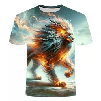 Летняя мужская свободная футболка больших размеров с 3D-принтом с изображением древнего мифического животного, персонализированная, модная, дышащая рубашка с короткими рукавами XS