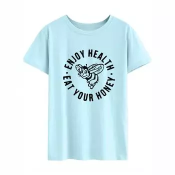 Летняя мужская свободная футболка ENJOY HEALTH с английскими буквами и круглым вырезом из чистого хлопка, мужские футболки S