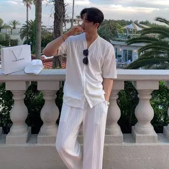 Летняя мужская свободная футболка Ice Silk Fashion Casual с коротким рукавом и V-образным вырезом, мужская одежда XXL белый