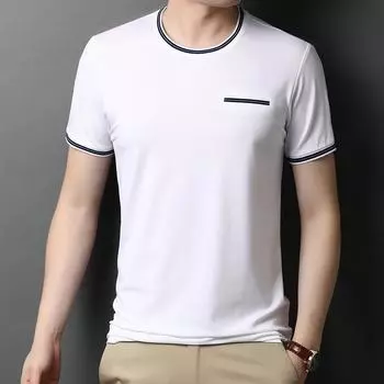 Летняя мужская тонкая футболка с короткими рукавами из шелка Mulberry, молодежная версия, модный пуловер с отделкой Topstitch, мерсеризованный трендовый свитшот M