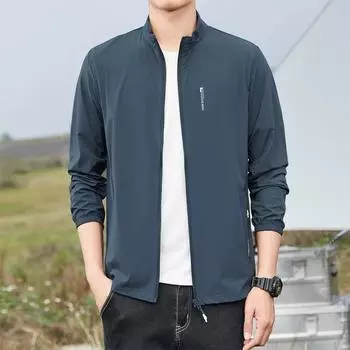 Летняя мужская тонкая стоячая солнцезащитная одежда с воротником-стойкой, большой размер, куртка для рыбалки, одежда из шелка для кожи, защита от ультрафиолета 8XL чёрный