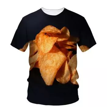 Летняя мужская творческая личность с рисунком закуски из картофельных чипсов футболка модная интересная с круглым вырезом короткий рукав свободный топ больших размеров S