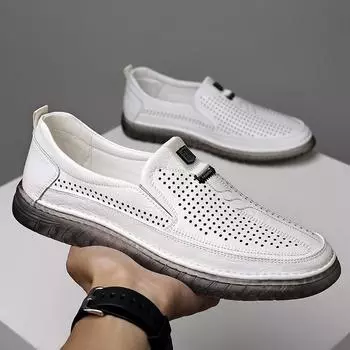 Летняя мужская удобная повседневная обувь сшитая вручную, модная брендовая мужская удобная обувь с мягкой подошвой для спорта и отдыха на открытом воздухе 38 белый