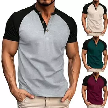 Летняя мужская укороченная повседневная футболка с круглым вырезом и короткими рукавами XXL винный