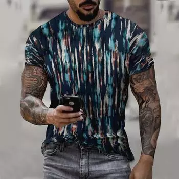 Летняя мужская уличная футболка с круглым вырезом и короткими рукавами, футболка с принтом в европейско-американском стиле, масляная живопись, цифровая печать 3D S