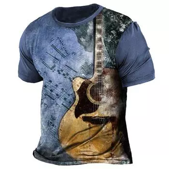 Летняя мужская уличная клетчатая гитарная рендеринговая модная свободная спортивная футболка с круглым вырезом и 3d принтом в стиле Харадзюку, большие размеры 5XL