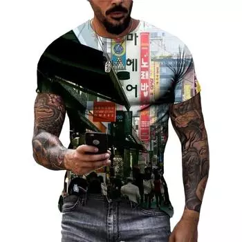 Летняя мужская уличная ночная классическая ретро-футболка с 3D-принтом высокой четкости, модная повседневная футболка большого размера с круглым вырезом и короткими рукавами S