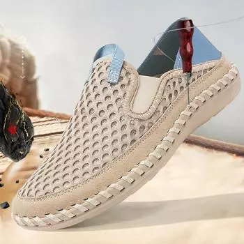Летняя мужская уличная обувь с сеткой, повседневная обувь без шнуровки 39 бежевый