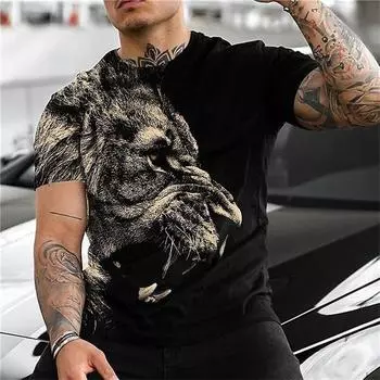 Летняя мужская уличная персонализированная круглая горловина дышащая футболка с коротким рукавом лев тигр 3D цифровой принт животных S