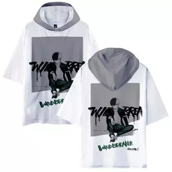Летняя мужская ветровка, аниме-футболка с капюшоном, уличная одежда, футболки с короткими рукавами, молодежная спортивная футболка свободного кроя для активного отдыха XS