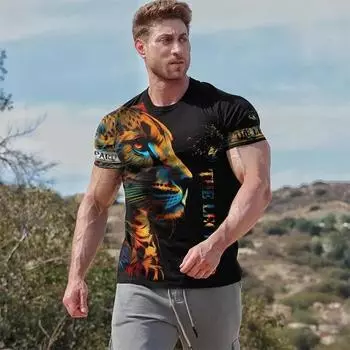 Летняя мужская винтажная футболка с леопардовым принтом и 3D-принтом, спортивная, с коротким рукавом, повседневная, свободного покроя, дышащая, уличная одежда S
