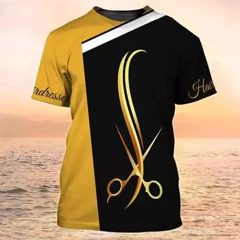 Летняя мужская забавная 3D-печатная футболка с изображением парикмахерских инструментов, модная уличная повседневная футболка с круглым вырезом и коротким рукавом, свободный топ больших размеров S