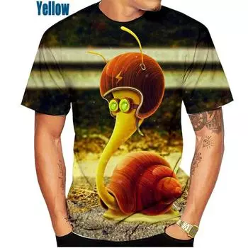 Летняя мужская забавная футболка с 3D принтом «Гриб Улитка» с круглым вырезом и коротким рукавом, свободная хип-хоп, индивидуальный повседневный дышащий топ больших размеров XL