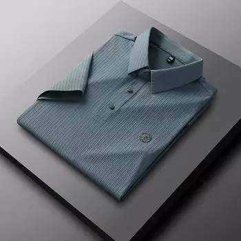 Летняя мужская жаккардовая рубашка поло из ледяного шелка без следов с короткими рукавами, деловая повседневная тонкая дышащая футболка с короткими рукавами и воротником-поло XXXXL