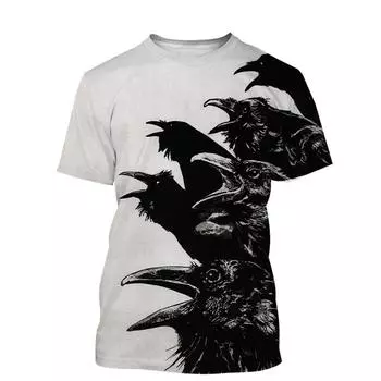 Летняя мужская/женская футболка с 3d принтом вороны и круглым вырезом, повседневная футболка большого размера с короткими рукавами, модная уличная одежда, трендовая мужская одежда S