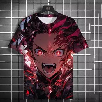 Летняя мужская женская футболка с анимэ-графикой и 3D-печатью, короткий рукав, модный тренд, свободная футболка, короткий рукав, модный тренд, свободная футболка L