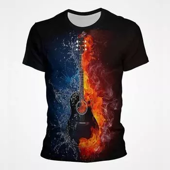 Летняя музыкальная футболка в стиле хип-хоп с 3D принтом, футболка с гитарой, мужская крутая уличная одежда, модные топы с короткими рукавами в стиле Харадзюку, футболки 3XL