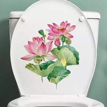 Летняя наклейка на туалет в стиле лотоса, съемная самоклеящаяся наклейка для ванной комнаты, водонепроницаемая, ПВХ, для гостиной, цветочная стена, украшение для крышки унитаза с цветочным принтом