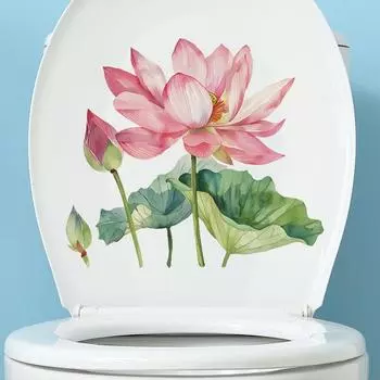 Летняя наклейка на унитаз с цветком лотоса, съемная самоклеящаяся водонепроницаемая ПВХ для гостиной, ванной комнаты, стены искусства, цветочная наклейка для украшения крышки унитаза A
