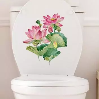 Летняя наклейка на унитаз с цветком лотоса, съемная самоклеящаяся водонепроницаемая ПВХ для гостиной, ванной комнаты, стены искусства, цветочная наклейка для украшения крышки унитаза Little Flower