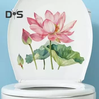 Летняя наклейка на унитаз с цветком лотоса, съемная самоклеящаяся водонепроницаемая ПВХ для гостиной, ванной комнаты, стены искусства, цветочная наклейка для украшения крышки унитаза A