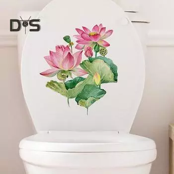 Летняя наклейка на унитаз с цветком лотоса, съемная самоклеящаяся водонепроницаемая ПВХ для гостиной, ванной комнаты, стены искусства, цветочная наклейка для украшения крышки унитаза Little Flower