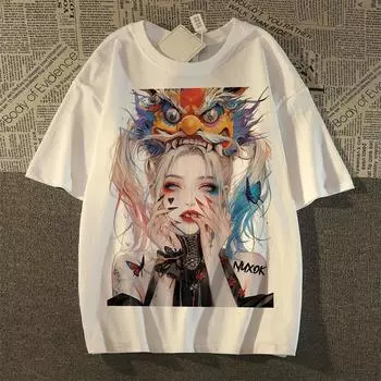 Летняя негабаритная забавная женская одежда с героями мультфильмов и аниме, корейская мода, футболки для подруг, белые топы y2k, высококачественные футболки из 100% хлопка, одежда, уличная одежда M белый