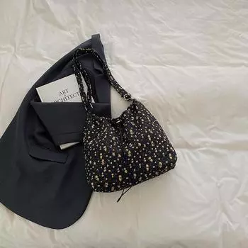 Летняя нейлоновая сумка с цветочным принтом для женщин 2025 года, новая модная сумка через плечо большой емкости, универсальная сумка-тоут чёрный