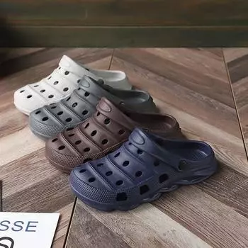 Летняя нескользящая садовая обувь с застежками, туфли для студентов-медсестер, мужские пляжные сандалии на плоской подошве, тапочки с большим носом, мужская летняя обувь. 42 темно-синий