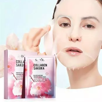 Летняя незаменимая маска для влажной кожи с коллагеном Cherry Blossom, увлажняющая и освежающая для сияющего сияния 10pcs