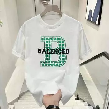 Летняя нишевая мужская футболка с буквами B с персонализированным принтом и коротким рукавом, модная универсальная модная уличная футболка TМужская футболка S чёрный