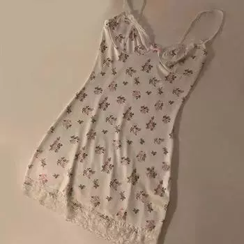 Летняя ночная рубашка с цветочным кружевом: Сексуальная облегающая пижама на тонких бретельках для женщин M