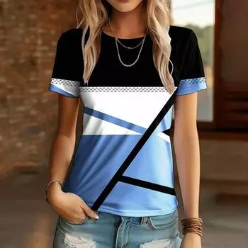 Летняя новая 3D полосатая женская футболка с принтом, повседневная модная круглая горловина, забавная футболка, винтажная женская футболка больших размеров, одежда XS