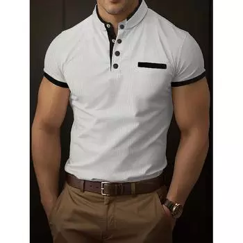 Летняя новая быстросохнущая рубашка поло с лацканами и карманом на пуговицах для мужчин, спортивная рубашка поло для фитнеса и повседневной работы, облегающая рубашка S белый