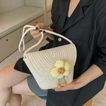 Летняя новая цветная хлопковая плетеная сумка с цветочным принтом через плечо мини-сумка-ракушка для пляжа и отдыха модная женская сумка белый