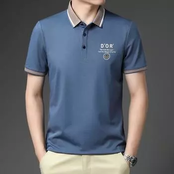 Летняя новая деловая футболка с коротким рукавом, мужская повседневная мужская футболка с лацканами, однотонный топ с принтом M