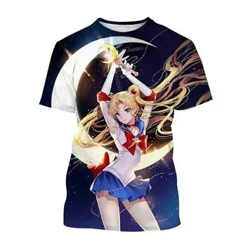 Летняя новая детская футболка с принтом аниме «Сейлор Мун» в формате 3D, модная милая женская футболка с коротким рукавом в стиле аниме «Харадзюку» S
