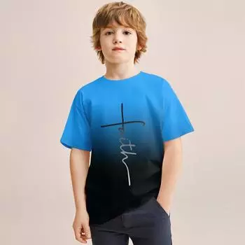 Летняя новая детская одежда, крутые буквы, 3D-принт, футболка с короткими рукавами, повседневные дышащие спортивные топы для мальчиков 4-14 лет 100CM