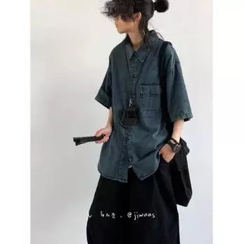 Летняя новая джинсовая куртка в китайском стиле в винтажном стиле для мужчин и женщин, свободный джинсовый топ с ретро-пуговицей M синий