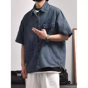 Летняя новая джинсовая куртка в китайском стиле в винтажном стиле для мужчин и женщин, свободный джинсовый топ с ретро-пуговицей M синий