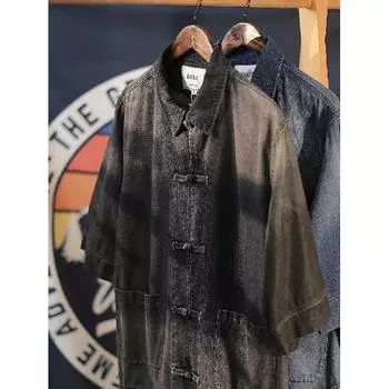 Летняя новая джинсовая куртка в китайском стиле в винтажном стиле для мужчин и женщин, свободный джинсовый топ с ретро-пуговицей M чёрный