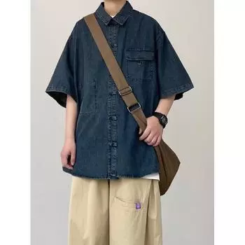 Летняя новая джинсовая куртка в китайском стиле в винтажном стиле для мужчин и женщин, свободный джинсовый топ с ретро-пуговицей M синий