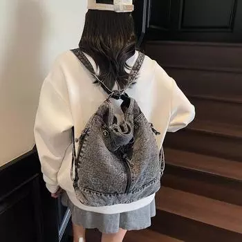 Летняя новая джинсовая сумка повседневная женская сумка большой вместимости ретро контрастного цвета сумка-тоут модная наплечная сумка-мессенджер чёрный