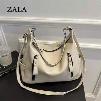 Летняя новая европейская и американская ретро-сумка, персонализированная сумка-тоут через плечо, большая вместительная женская сумка с двойной молнией чёрный