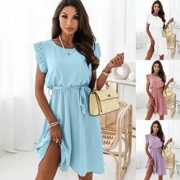 Летняя новая европейская и американская женская одежда, элегантное платье с оборками чистого цвета S