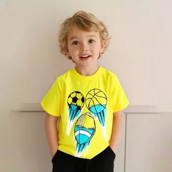Летняя новая футболка для мальчиков, детские футболки с принтом «Футбол», модная детская футболка с круглым вырезом и капюшоном 110