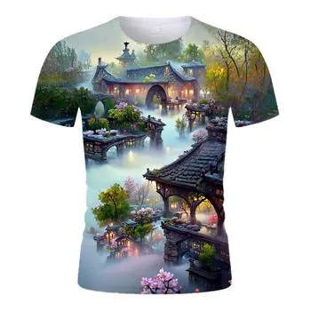 Летняя новая футболка Ins style с круглым вырезом и короткими рукавами 2024 года, облегающая и утягивающая футболка с 3D-принтом и эффектом покрытия из мяса XS